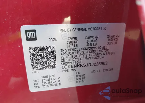 2024 GMC Acadia Fwd Elevation из США, поврежденный, VIN 1GKENKKS1RJ226903